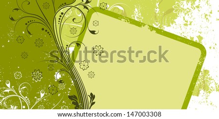 Abstract grunge painted background with floral scrolls