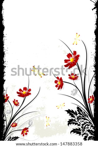 Abstract grunge painted background with flowers