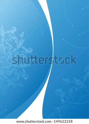 Abstract blue modern background with waves and flowers