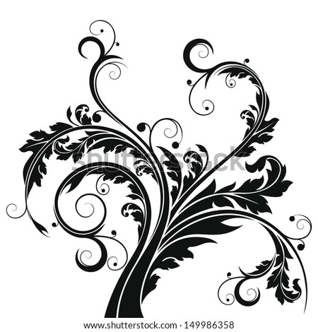 Stylized floral elements with leafs and scrolls