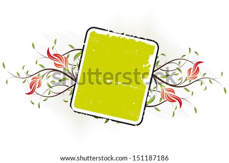 Grunge floral background with retro frame