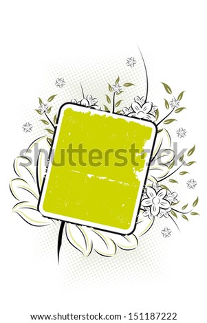Grunge floral background with retro frame