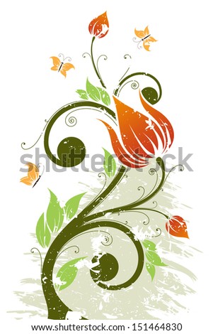 Abstract grunge Flower tree with Butterfly. illustration