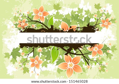 Abstract grunge Flower frame with maple leafs. illustration
