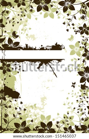 Grunge flower background with butterfly and copy-space