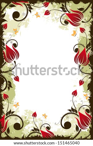 Abstract grunge Flower frame with Butterfly. illustration