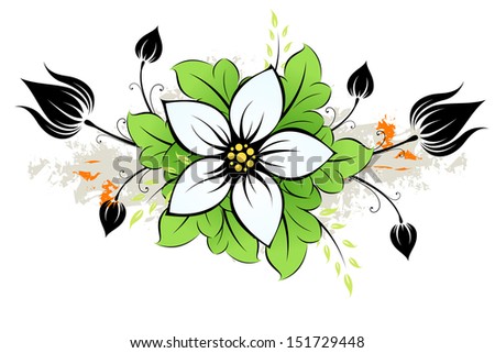Abstract grunge flower with leaves and buds