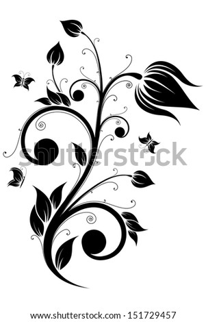 Abstract isolated Flower scroll with Butterfly.