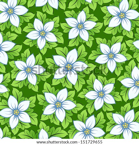 Abstract green pattern with flowers and leaves