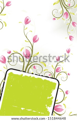 Abstract grunge background with letter flowers and leaves