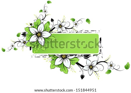 Grunge frame AD with spring flowers and leaves