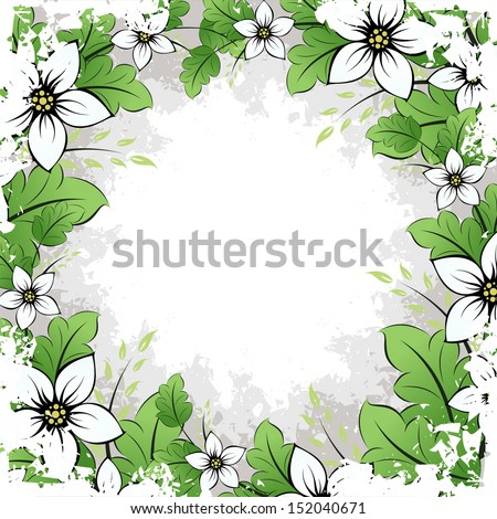 Abstract Grunge Frame with flowers and leaves for your design