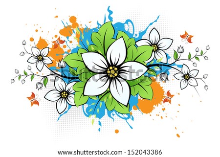 Grunge Flower background with leaves and butterfly for your design