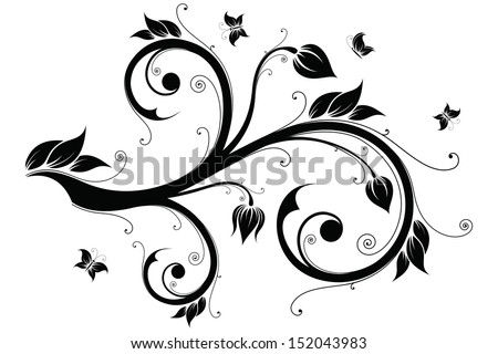 Abstract design element with flowers and butterflies