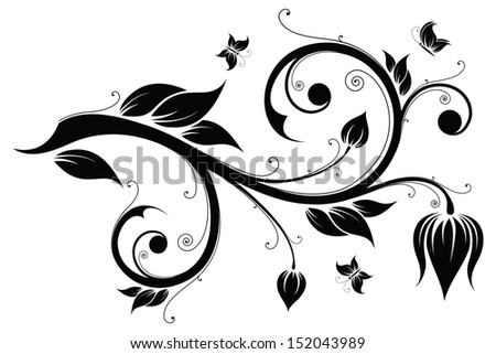 Abstract design element with flowers and butterflies