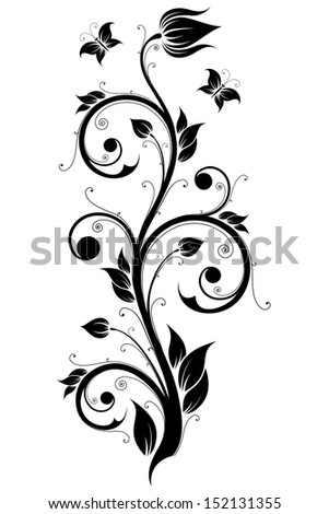 Abstract Design Ornament Element with Flowers and Butterflies