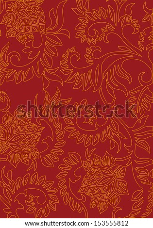 abstract floral decorative background on red color, illustration