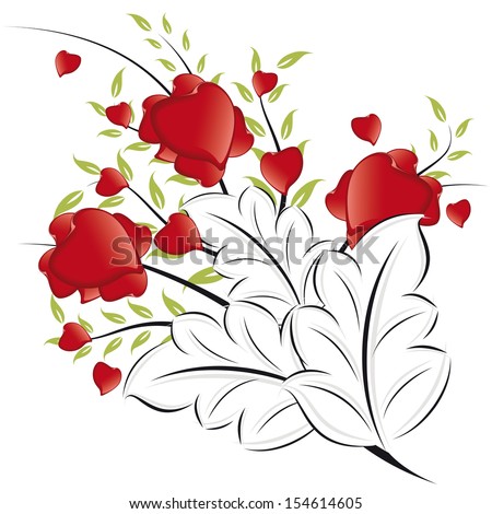 Abstract Valentine\'s Day Hearts with leafs on tree branch