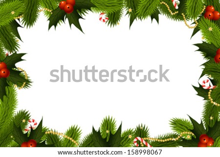 Christmas Frame Template with fir mistletoe and decoration Christmas Frame Template with fir mistletoe and decoration