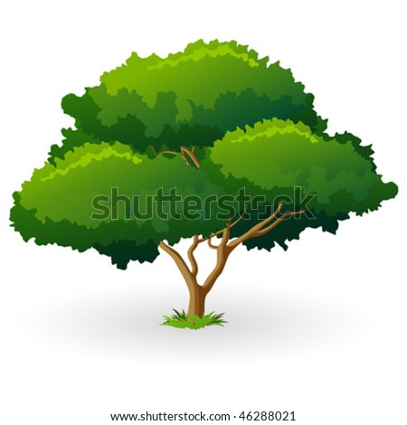 stock vector Green Tree Icon with grass isolated on white
