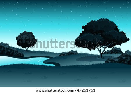 Amazing landscape with trees lake and sky