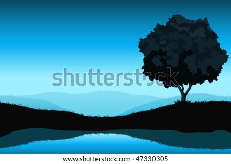 Amazing landscape with tree lake and sky