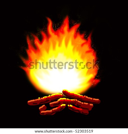 abstract fire painting isolated on black background