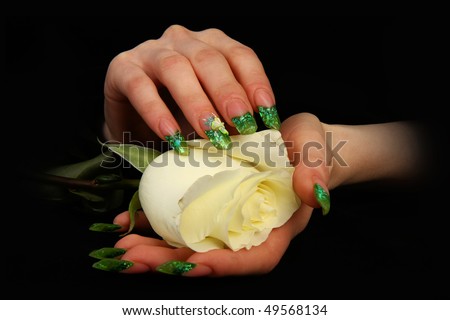 Nails hands, woman gentle, flower, accurate, manicure dangerous