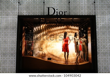 NAGOYA, JAPAN - APRIL 27: Dior store on April 27, 2012 in Nagoya, Japan. The fashion company was founded in 1946. It had 4.2 billion EUR of operating income in 2010.