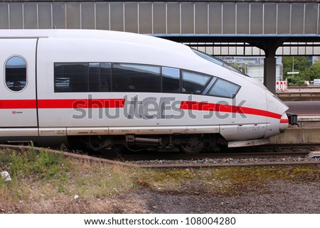 DORTMUND, GERMANY - JULY 16: ICE train of Deutsche Bahn on July 16, 2012 in Dortmund, Germany. In 2009 ICE Express trains transported more than 77 million passengers.