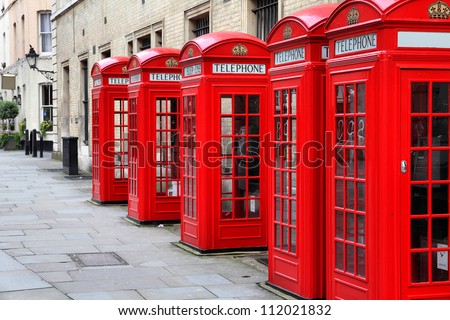 London, United Kingdom - Red Telephone Boxes Of Broad Court, Covent Garden.