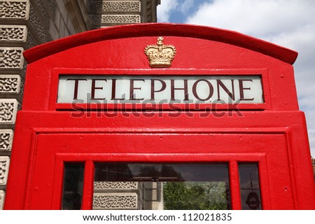 London, United Kingdom - red telephone box close-up.