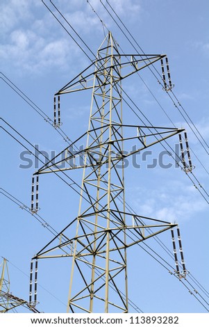 High voltage electricity pylon in Switzerland. Power grid.