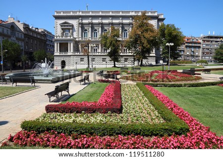Belgrade, Serbia - famous Old Palace and flower gardens in the city. Currently local government headquarters - City Assembly.