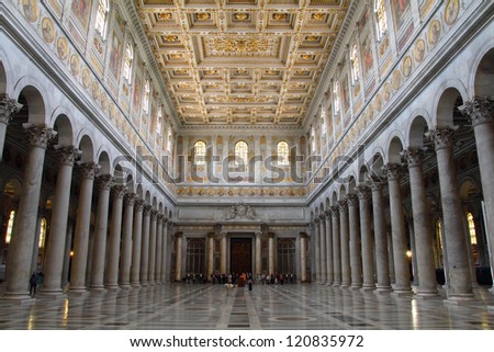 ROME - MAY 13: People visit famous Basilica of St Paul Outside the Walls on May 13, 2010 in Rome. It exists since 4th century and current architecture dates back to 1823.