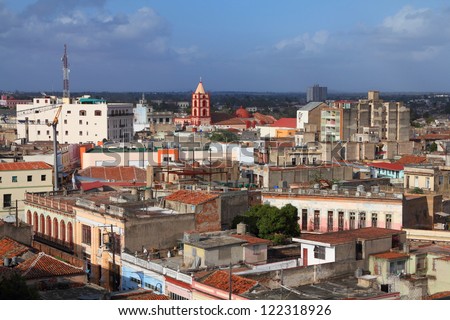 Camaguey, Cuba - old town listed on UNESCO World Heritage List. Aerial view.