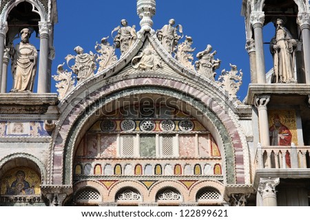 Saint Mark\'s Basilica - cathedral church of Venice, Italy. Famous landmark built in Byzantine and gothic styles. UNESCO World Heritage Site.