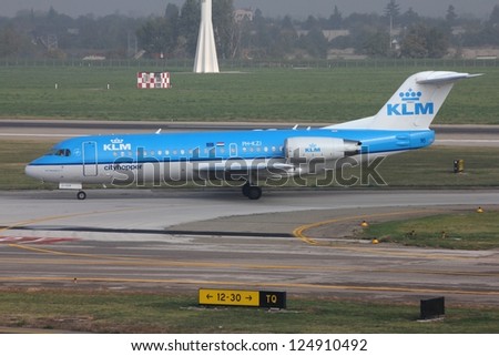 BOLOGNA, ITALY - OCTOBER 16: KLM aircraft taxies on October 16, 2010 at Bologna Airport, Italy. Air France - KLM carried 77.5 million passengers in 2012, becoming 3rd largest airline in Europe.