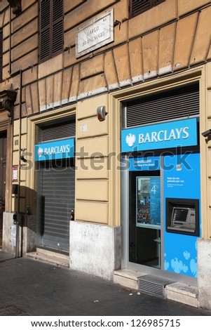 ROME - APRIL 8: Barclays bank branch on April 8, 2012 in Rome, Italy. Barclays was founded in 1690 and currently employs 146,100 staff (2011).