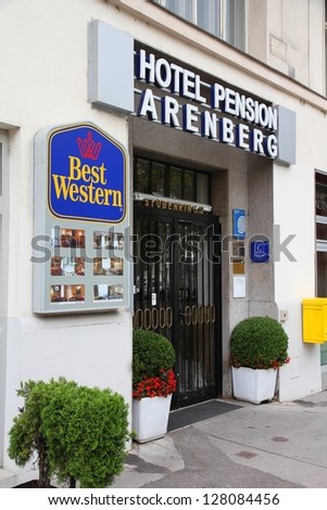 VIENNA - SEPTEMBER 9: Hotel Arenberg entrance on 9, 2011 in Vienna. It is part of Best Western hotel marketing group. Best Western has 4,000+ locations worldwide.