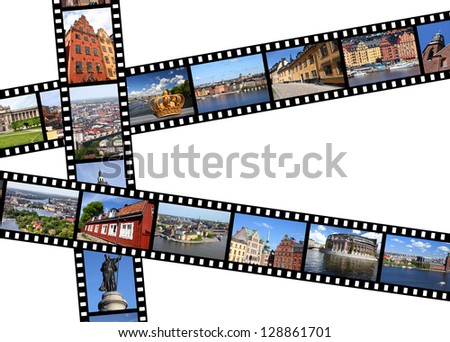 Illustration - film strips with travel memories. Stockholm, Sweden. All photos taken by me, available also separately.