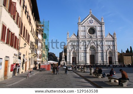 FLORENCE, ITALY - OCTOBER 19: People visit Basilica Santa Croce on October 19, 2009 in Florence, Italy. Florence is one of most visited cities in Italy with 4.47 million arrivals in 2011.