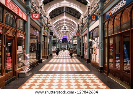 BIRMINGHAM, UK - MARCH 9: Great Western Arcade on March 9, 2010 in Birmingham, UK. The shopping gallery is a famous Grade II listed monument, built in 1875-76.