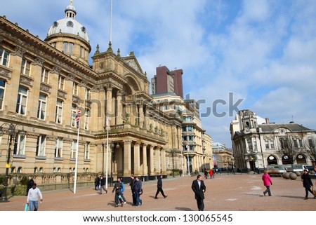 BIRMINGHAM, UK - MARCH 11: People visit famous Victoria square on March 11, 2010 in Birmingham, UK. Birmingham metropolitan area is the 2rd most populous in the UK with 3.7 million people.