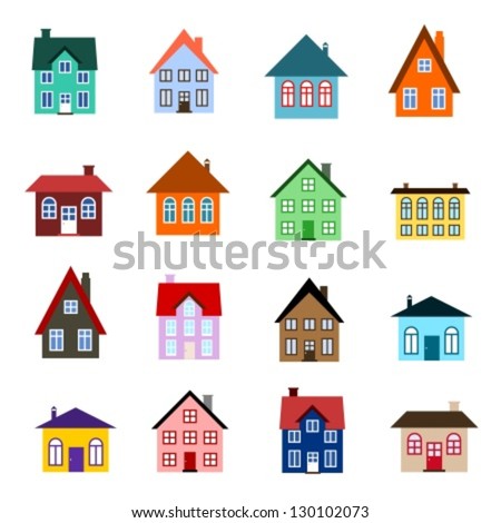 House Set - Colourful Home Icon Collection. Illustration Group. Private Residential Architecture.