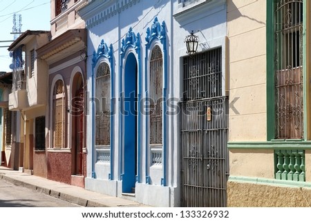 Architecture in Santa Clara, Cuba. Colonial buildings.