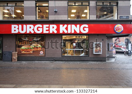 Copenhagen - March 10: Burger King Fast Food Restaurant On March 10, 2011 In Copenhagen, Denmark. With Us$2.5 Billion In Revenue In 2009, Bk Is The 2nd Largest Fast Food Chain Worldwide.