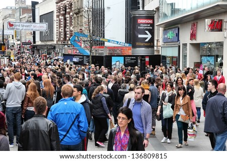 Liverpool, Uk - April 20: People Shop On April 20, 2013 In Liverpool, Uk. Liverpool City Region Has A Population Of Around 1.6 Million People And Is One Of Largest Urban Areas In The Uk.