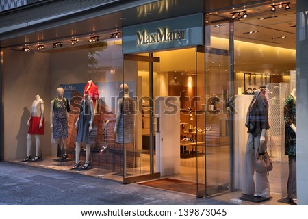 NAGOYA, JAPAN - MAY 3: MaxMara fashion store on May 3, 2012 in Nagoya, Japan. Max Mara group has 2254 stores and 1.2bn euros turnover (2008).