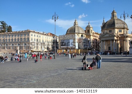ROME - APRIL 10: Tourists visit Piazza del Popolo on April 10, 2012 in Rome. According to Euromonitor, Rome is the 3rd most visited city in Europe (5.5m international tourist arrivals 2009)